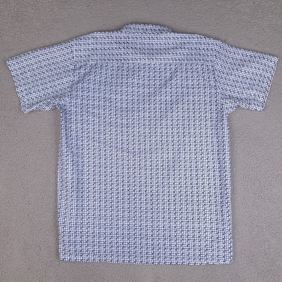 Address Unknown Shirt Mens XL White Blue Geometric Print Short Sleeve Button Up - Picture 6 of 12